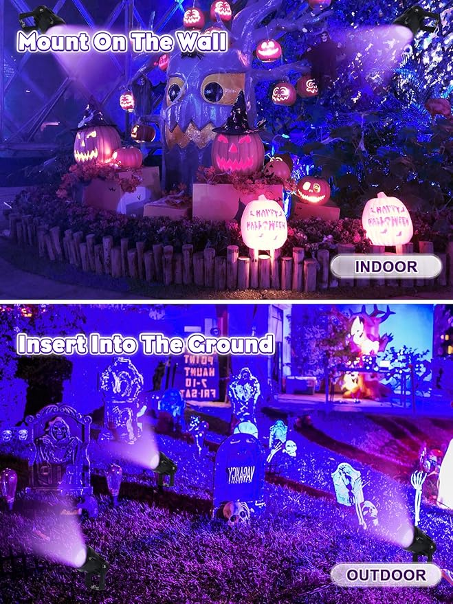 Outdoor Black Light Halloween Spotlight, 12W Purple Spotlights LED Blacklight, Waterproof Spot Landscape Lights with US Plug for Glow Party, Poster, Bar, Yard, Garden Gyms Decor (2Pack)