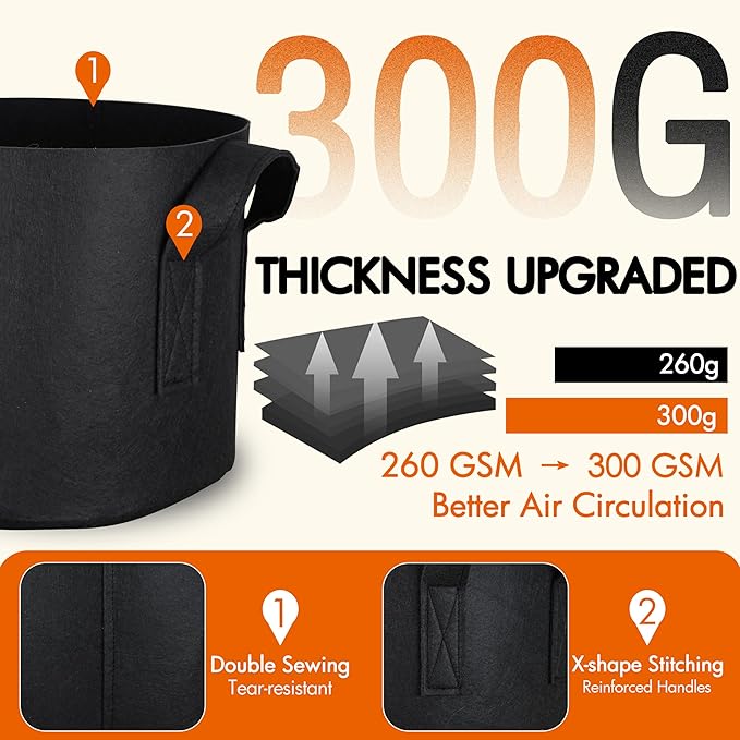 Gardzen 10-Pack 3 Gallons Grow Bags, Aeration Fabric Pots with Handles, Heavy Duty Cloth Pots for Plants