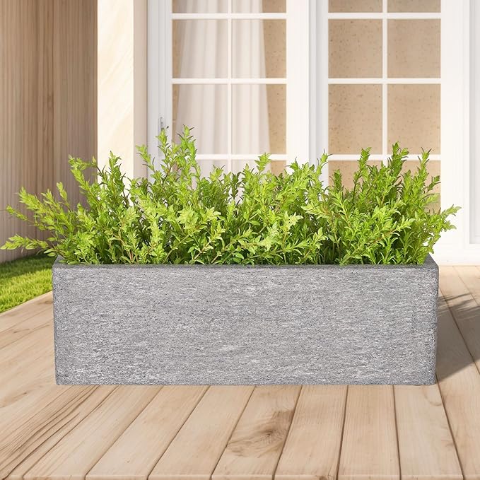 24 Inch Rectangular Concrete Planter,Durable All-Weather Use with Drainage Holes,Large Rectangular Planter for Outdoor Indoor Plants