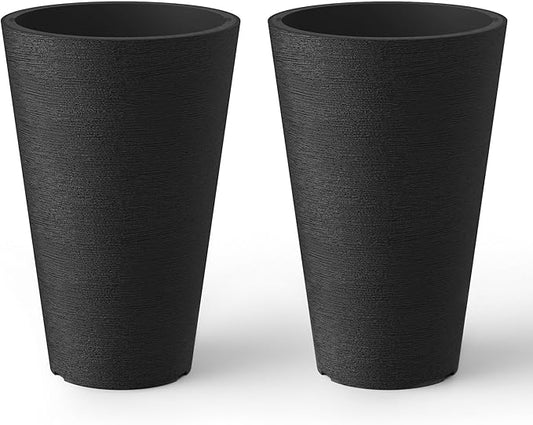 Kante Tall Round Planter Set of 2, 15 Inch Tall Decorative Planter Pots for Outdoor Indoor Garden Patio Front Porch (Black)