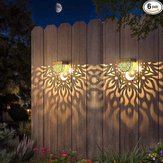 Solar Fence Lights 6 Pack Solar Deck Lights Waterproof LED Step Wall Outdoor Decorations Warm Yellow Decorative Lighting for Garden Backyard Yard Decor (Gold)