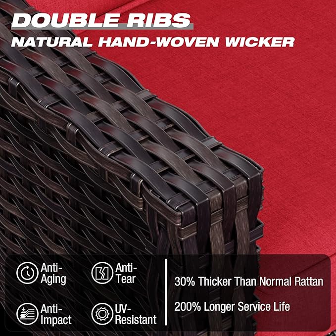 Joyside Wicker Patio Chairs Set of 2, Outdoor Rattan Furniture with Wide Armrest and Thick Cushions, Upgraded Large Size for Backyard, Garden, Poolside