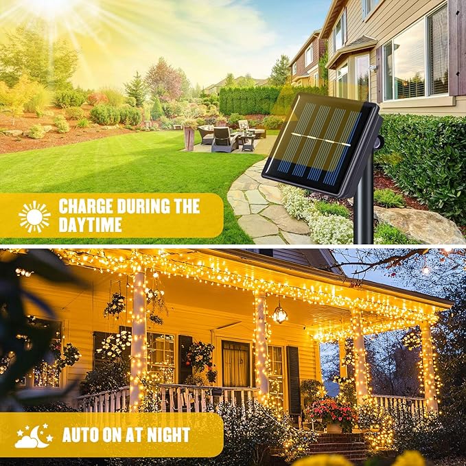 JMEXSUSS 2 Pack Solar String Lights Outdoor Waterproof, Each 33 FT 100 LED Solar Tree Lights Outdoor for Outside Tree Christmas Garden Patio Decor（Warm White）
