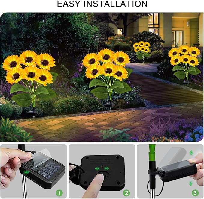 4 Pack Solar Sunflower Garden Lights 24 Vibrant Sunflowers LED Outdoor Decorative Stake Lights for Yard, Patio, Lawn, Pathway, IP65 Waterproof, Gardening Gift for Mom, Grandma, and Friends