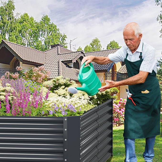8x4x2ft Galvanized Raised Garden Bed Outdoor, Metal Garden Bed for Vegetables, Above Ground Garden Box for Flower, Steel Raised Beds for Gardening - Dark Gray