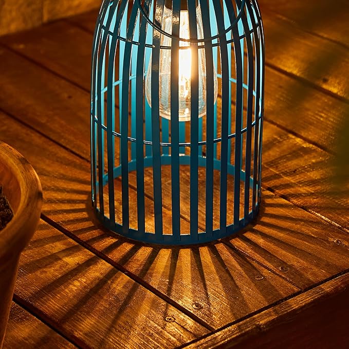 Set of 2 Solar Lantern Outdoor Waterproof Hanging Metal Birdcage Shaped Lantern Decorative Solar Light for Garden Yard Patio Porch, Blue