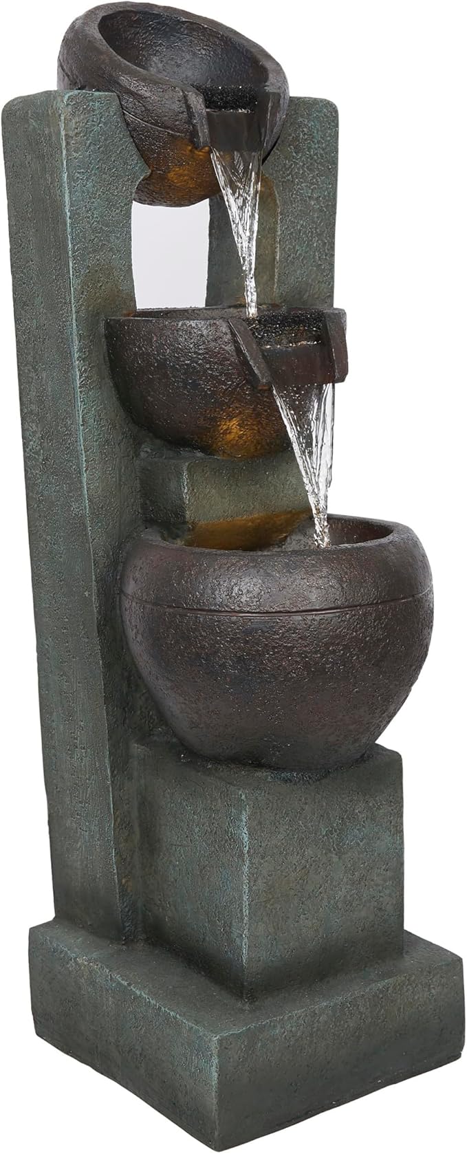 Alpine Corporation TZL400 34" 3 Tier Basin Cascading Fountain with LED Lights, Elegant Outdoor Water Feature for Garden, Patio, Yard & Outdoor Spaces, Relaxing Waterfall Fountain, Gray