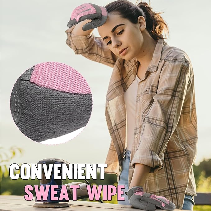 HANDLANDY Women Safety Work Gloves Utility Touch Screen Working Grip Glove for Yardwork Gardening Breathable Mechanic Gloves