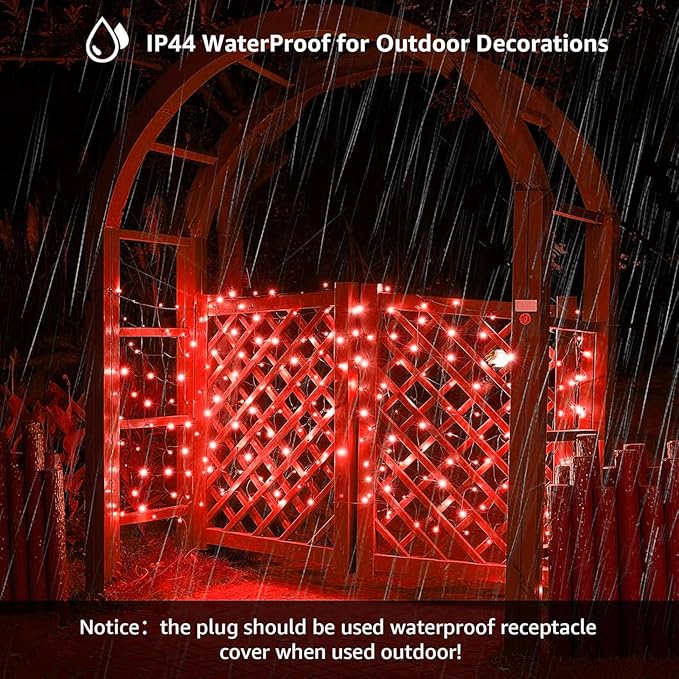 Led Christmas Net Lights Outdoor Christmas Decorations 120Led 6Ftx4Ft Connectable Waterptoof Mesh Net Lights for Trees Bushes Wedding Garden Outdoor Christmas Decorations (Red)
