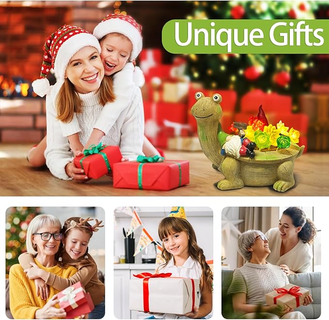 Solar Garden Statues, Turtle Garden Decor Outdoor Solar Lights, Mom Gifts for Mothers Day Grandma Wife Daughter, Cute Tortoise Figurine Yard Decorations Outdoor for Patio, Balcony, Lawn Ornament