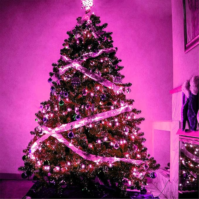 RUICHEN Pink Dimmable Fairy Lights Plug in, 99 Ft 300 LED Twinkle String Lights with Remote, Waterproof Silver Wire Firefly Lights for Bedroom, Patio, Yard, Christmas, Easter, Valentines Day, Wedding