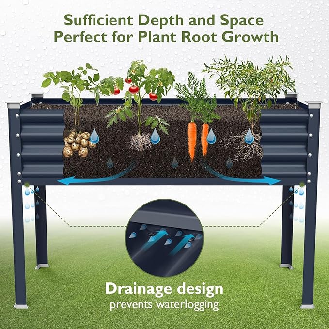 Raised Garden Bed with Legs, 48×24×32in Large Galvanized Elevated Planter Box, Metal Raised Beds for Gardening Backyard Patio Balcony, 400lb Capacity (Navy Blue)
