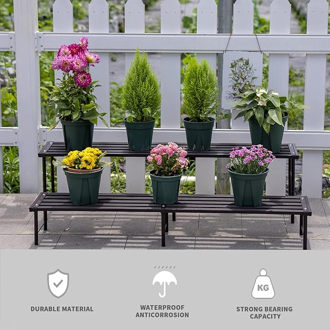 Metal Plant Stand, Rust-proof Aluminum Flower Pot Stand, Plants Display Stands Decoration Racks for Living Room Balconies and Gardens (60 Ebony)