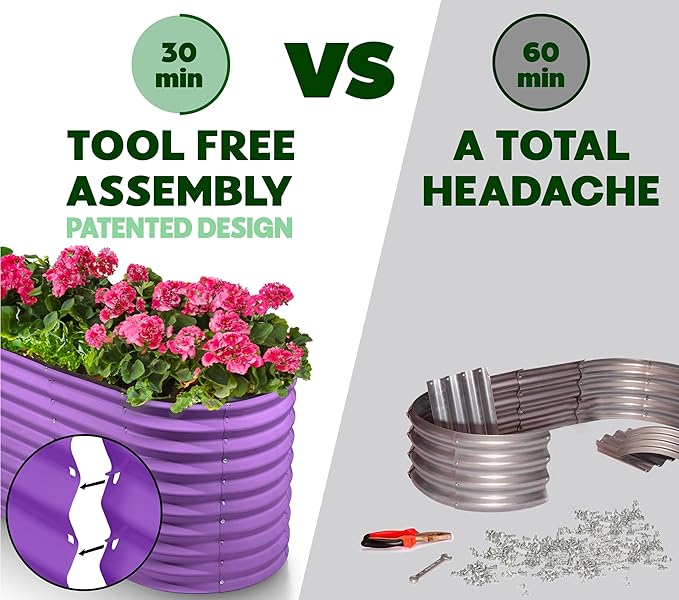 Galvanized Raised Garden Beds Outdoor // 6×2×2 ft Planter Raised Beds for Gardening, Vegetables, Flowers // Large Metal Garden Box (Purple) // Patented Tool-Free Design