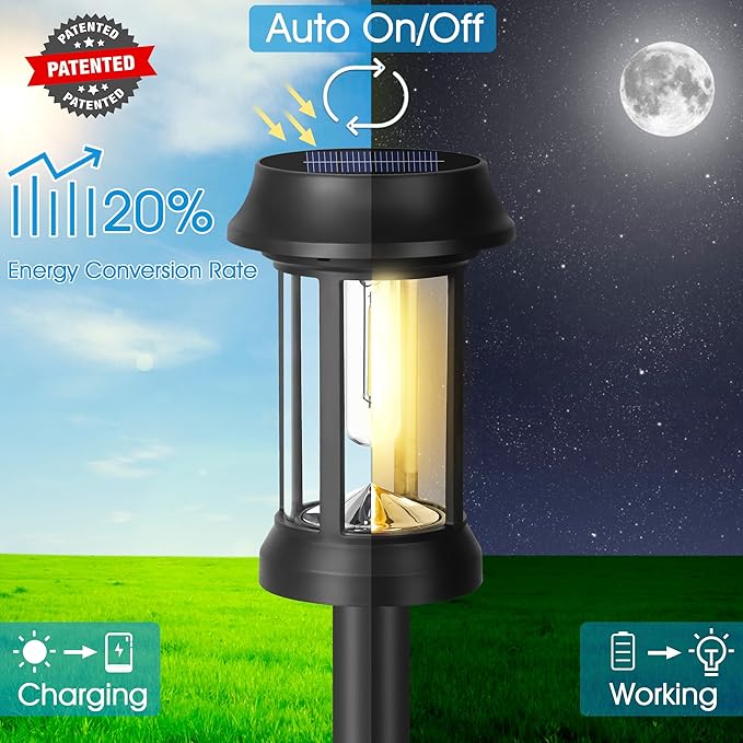 Solar Pathway Lights, 8 Pack Glass Solar Lights Outdoor, Solar Stake Lights Landscape Lighting for Outside Path Walkway Driveway Sidewalk Lawn Yard Garden Decor