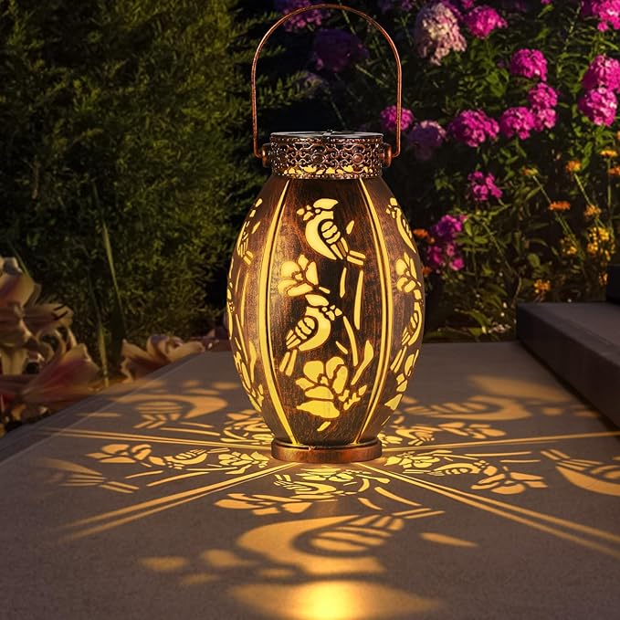 pearlstar 2 Pack Solar Lantern Hanging Light Outdoor Waterproof Decorative Metal Solar Lamp for Table Garden Yard Patio Balcony Pathway,Copper,Perfect Gift for Women/Mom/Men,Cardinal-2
