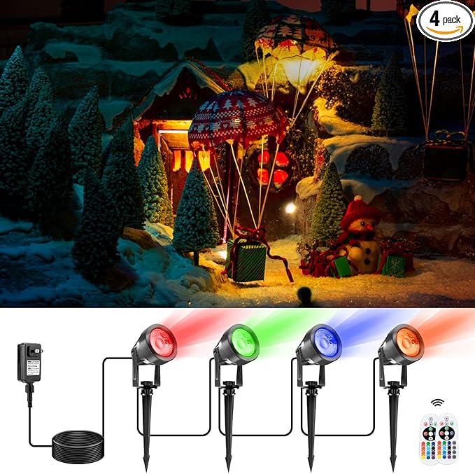 VOLISUN Halloween Landscape Color Changing Spotlights RGB with Transformer 7 Multicolored Hallween Outdoor Uplights Waterproof IP65 for Patio Gate Walkway Pool Garden Yard Driveway 4Pack