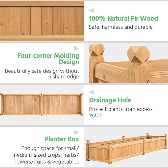 Yaheetech 90.5″ L×23.5″ W×16″ H Wooden Raised Garden Bed, Horticulture Wood Rectangular Garden Planter Outdoor, Raised Planter Box for Yard/Greenhouse/Vegetable/Flower/Herbs, Light Brown, 2pcs
