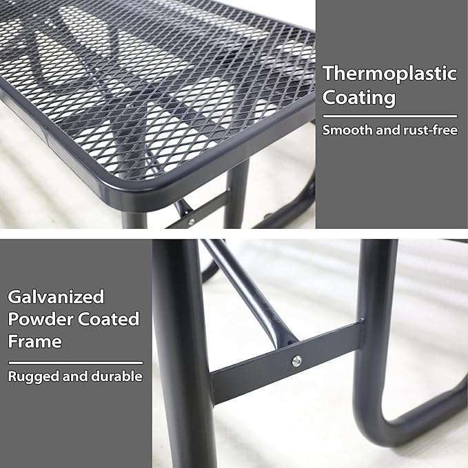 4FT Metal Picnic Tables for Outdoors, Commercial Rectangular Picnic Table and Bench Set for Outside, Patio, Garden, Backyard, Porch, Surface Mount, Black