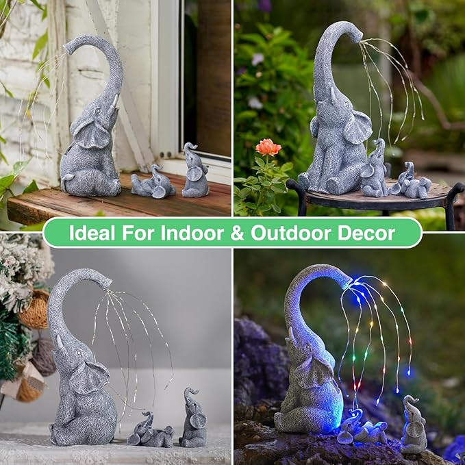 Goodeco Garden Elephant Statue Outdoor - Elephant Gifts with Solar Watering Lights, Siting Elephant Figurine Perfect for Yard, Patio, and Pathway Decor - Ideal Gardening Gifts