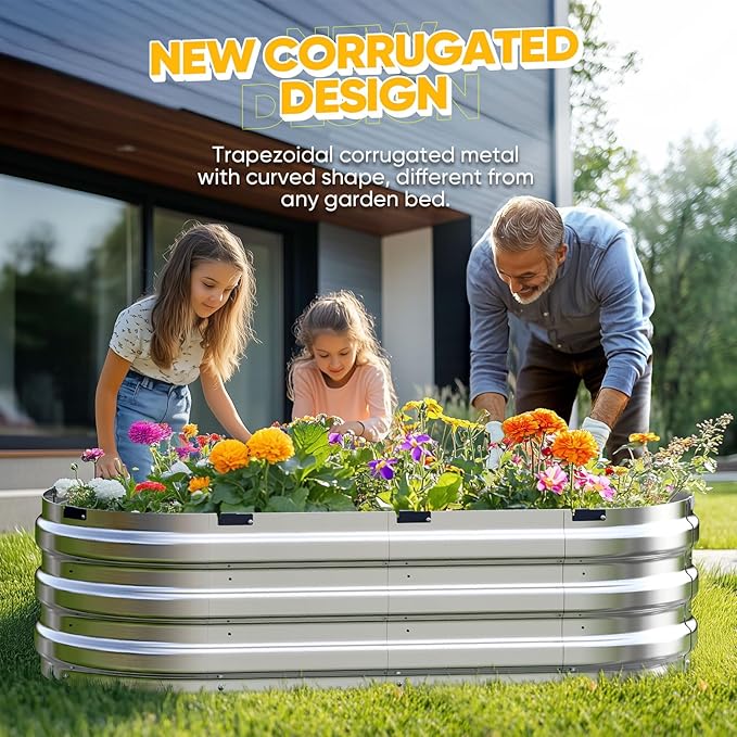 KING BIRD Raised Garden Bed Kit 2025 Upgraded 10-Minute Assembly Galvanized Planter Garden Box Outdoor for Gardening, Vegetables, Flowers, 47x24x12 in, Silver