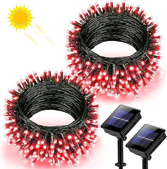 2 Pack Solar String Lights for Outside, Each 79Ft 240 LED Solar Lights Outdoor, 8 Modes Waterproof Solar Powered Fairy Twinkle Light for Backyard Patio Tree Party Garden Decoration, Red