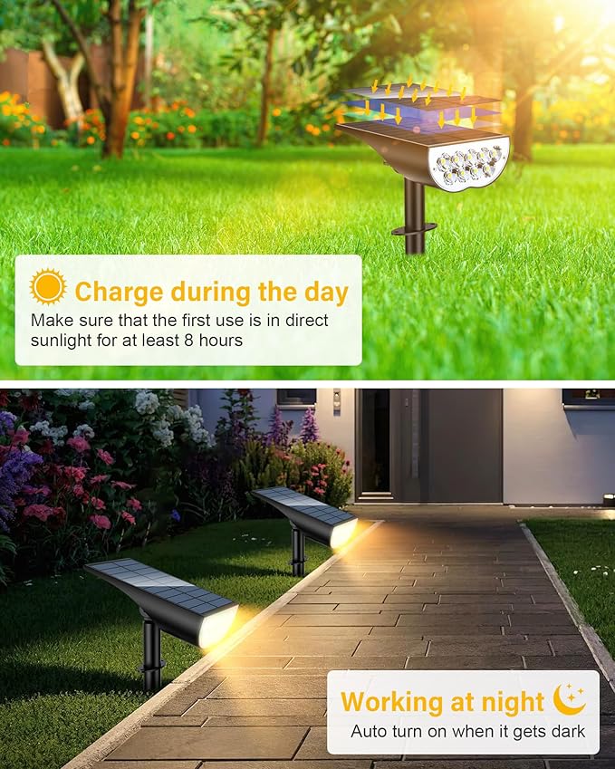 BAXIA TECHNOLOGY Solar Spot Lights Outdoor Waterproof, 3 Lighting Modes Solar Yard Light Spotlight, Dusk to Dawn Outdoor Solar Lights for Pathway Driveway Landscape, Warm White, 6 Pack