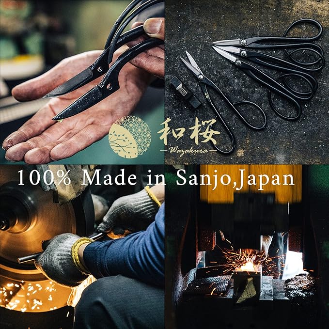 Wazakura Japanese 6PCS Bonsai Scissors and Branch Cutter Tool Kit with Roll Bag: Japanese Yasugi Steel Twig and Satsuki Bonsai Scissors, Concave Branch Cutter, Knob Cutter, Jin Plier, Wire Cutter