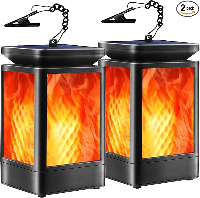 Solar Lanterns Outdoor Waterproof, 3 Modes Changing Flickering Flame Upgraded Solar Lights, Auto On/Off Solar Powered Hanging Lanterns for Patio, Yard, Garden Decor