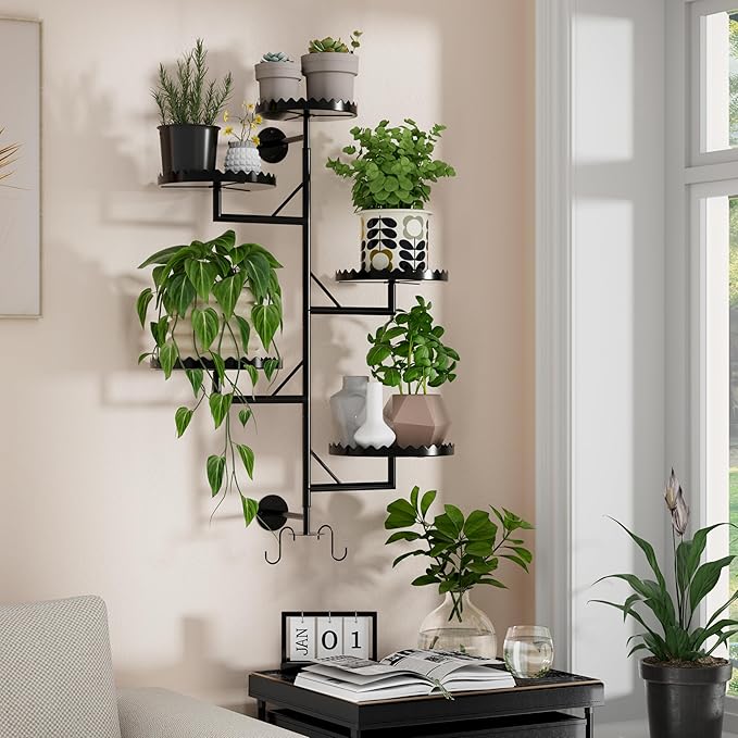 Rotating Window Plant Shelves indoor 5-tier Metal Plant Stand, Wall Plant holder for Multiple Plants indoors, Window Sill Gifts for Small Spaces, Stylish and Functional Indoor Plant Stand Black