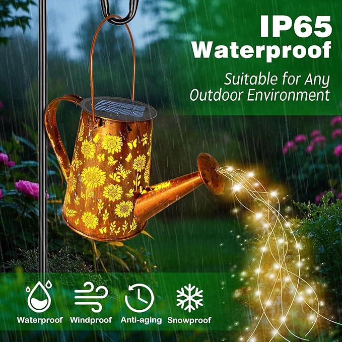 VOOKRY Solar Lights Outdoor Decoration, Large Hanging Metal Solar Watering Can Lights Waterproof Sunflower Garden Decor Yard Lights Outside for Porch Lawn Patio, Birthday Gifts for Women Mom Grandma