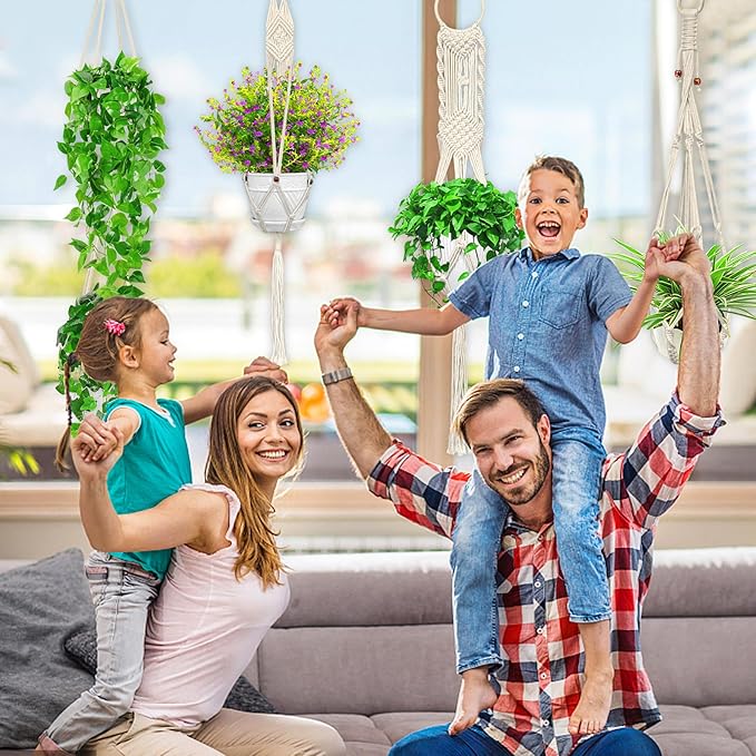 IGaiety Macrame Plant Hanger,7 Pack Plant Hanger Indoor Hanging Planters with 7Pcs Ceiling and S Hooks-Handmade Macromay Plant Hangers Outdoor Macrame Plant Holder for Boho Home Decor