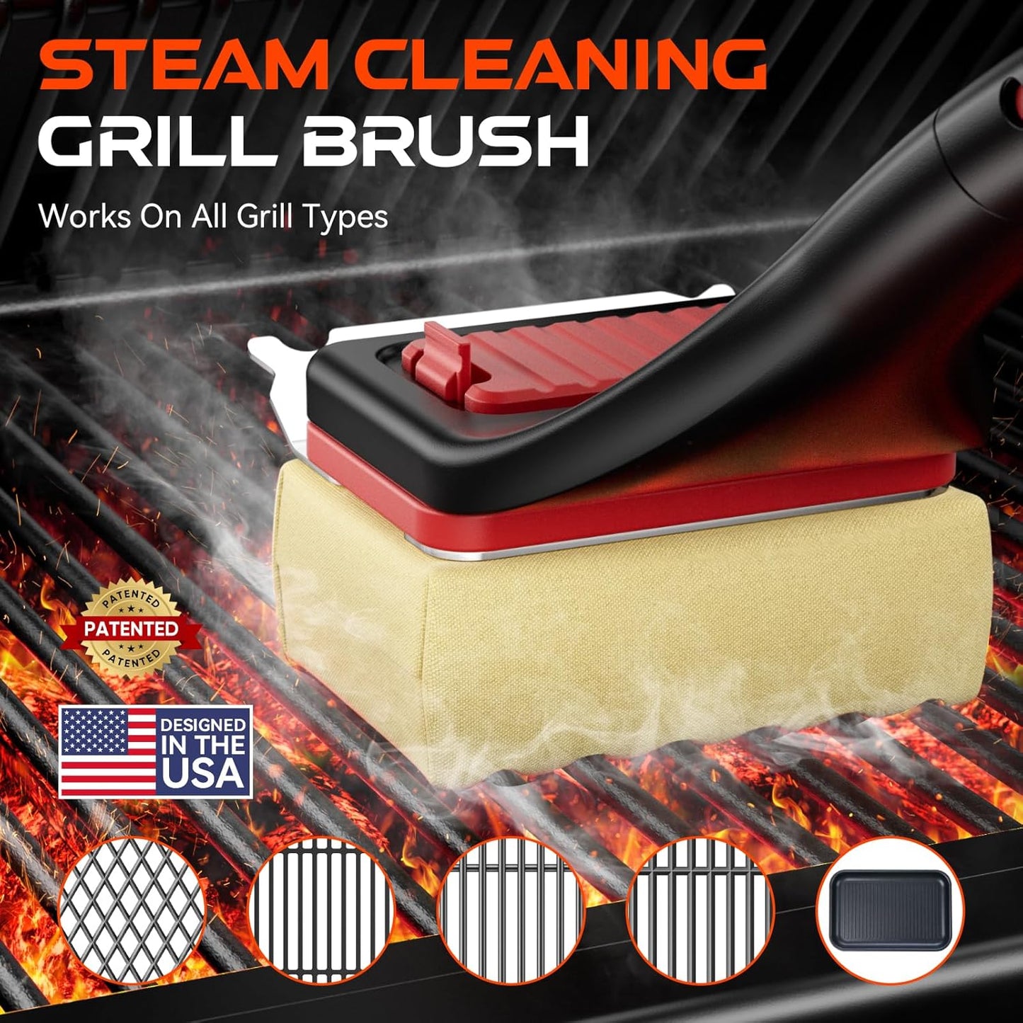 Grill Brush Bristle-Free Steam Cleaning, BBQ Brush Replaceable Heat-Resistant Kevlar Head with Grill Scraper Safe Barbecue Grill Cleaner for All Grill Types (2 Pack Cleaning Head)