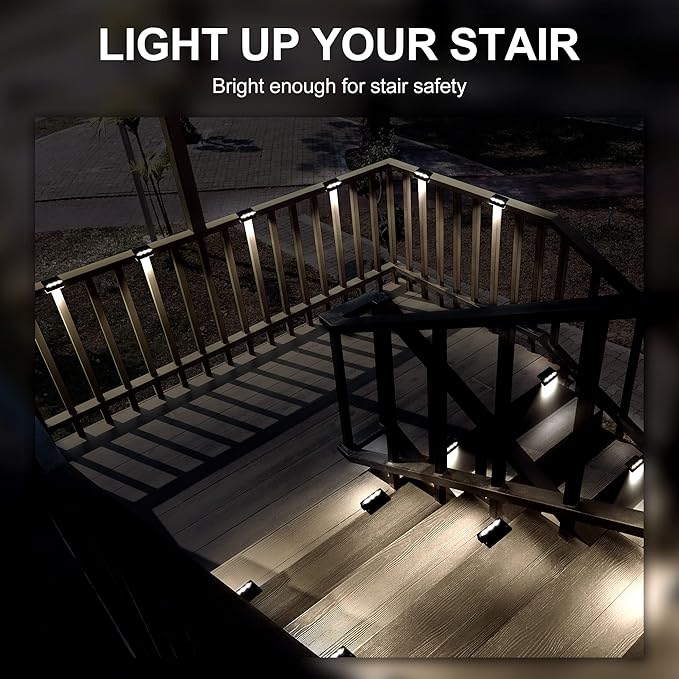 SOLPEX Solar Fence Lights, 6 LEDs Solar Lights Outdoor Waterproof Solar Powered for Deck, Stair, Front Porch, Balcony, Walkway, Garden, Yard, Patio, Pool Decor, IP65 Waterproof (12 Pack, Cold White)