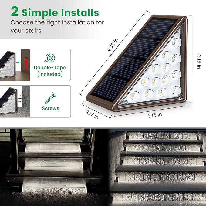 Solar Step Lights for Outside,4pack Solar Stair Lights Outdoor Waterproof IP67,Outdoor Deck Step Lights,Solar Outdoor Lights for Staircase,Patio,Front Step(Cool Brown)