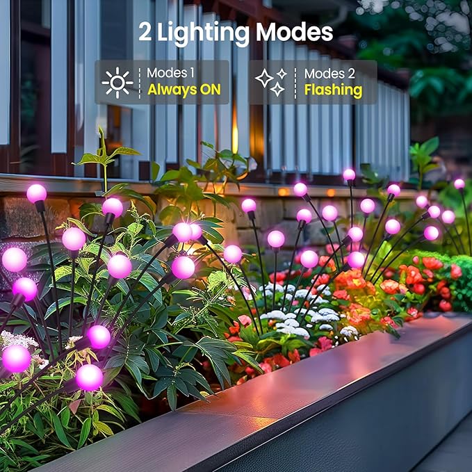 LETMY Solar Garden Lights - 6 Pack Upgraded Swaying Solar Lights Outdoor, 48 LED Firefly Lights Outdoor Waterproof Garden Decorations for Yard Patio Pathway (Purple)