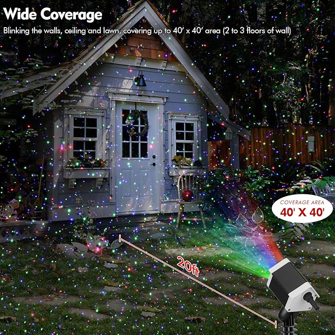 Christmas Laser Lights, Outdoor Garden Laser Lights Star Projector with Moving Firefly for Outdoor, Indoor, Christmas, Holiday (Red Green Blue)