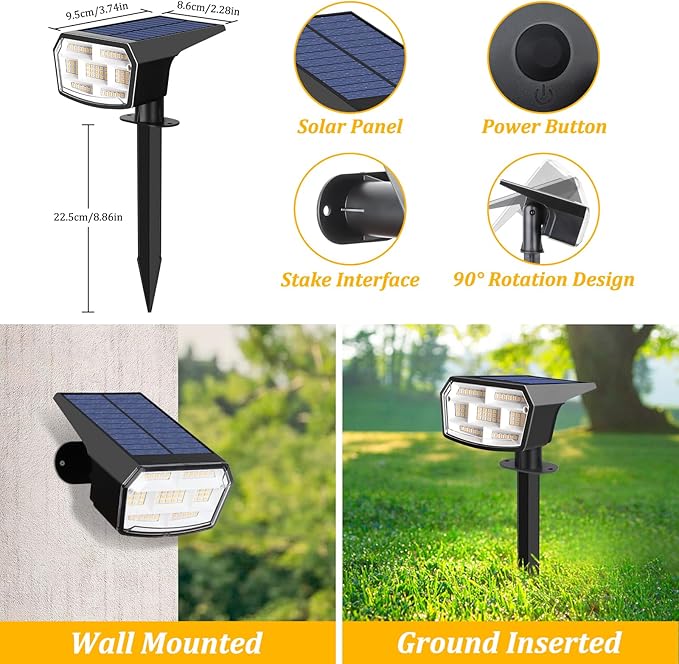 8-Pack Solar Spot Lights Outdoor, 59 LED Solar Lights Outdoor Waterproof, Outdoor Solar Lights for Yard with 3 Lighting Modes, Landscape Spotlights for Garden Pathway, Warm White
