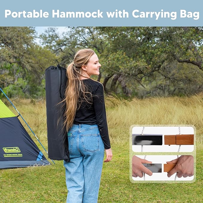 SUNCREAT Portable Outdoor Hammock with Stand Included, Double Hammock with Stand for Outside, Yellow Blue