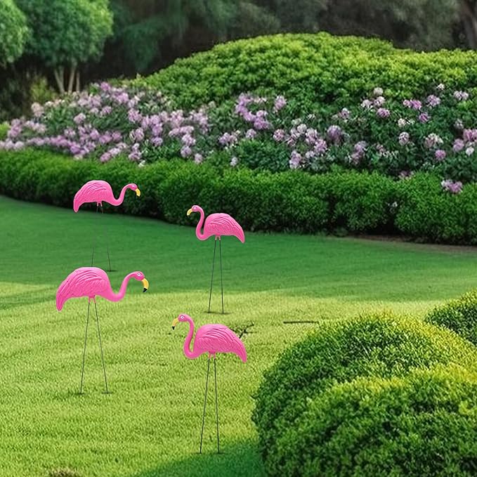 4E's Novelty 4 Pink Flamingos Yard Decorations - Large 23" Flamingos Yard Ornaments - Pink Flamingos for Yard Sculptures & Statues - Lawn Flamingos Outdoor Garden Decor, Weather Resistant