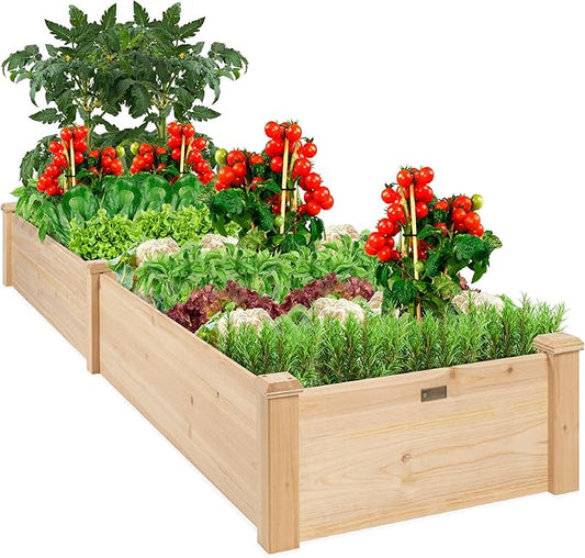 Best Choice Products 8x2ft Outdoor Wooden Raised Garden Bed Planter for Vegetables, Grass, Lawn, Yard - Natural