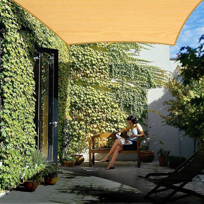 Eden's Decor Straight Flat-Edged Sun Shade Sail Rectangular 9' x 13' Wheat UV-Blocking Outdoor Canopy Fabric Cloth Awning for Pergola Patio Garden Backyard Custom Size