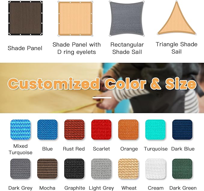 VICLLAX Shade Fabric Sun Shade Cloth with Every 2 FT Grommets for Patio Garden Pergola Cover Canopy 13x20 FT, Mixed Turquoise