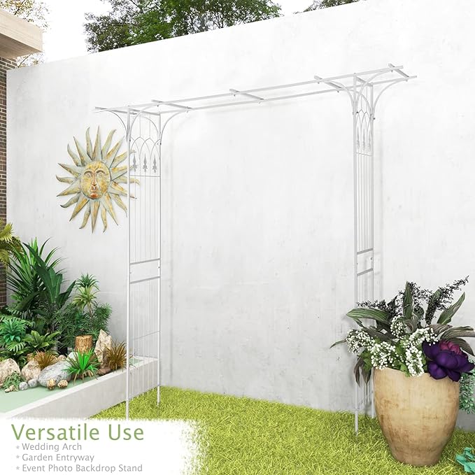 VINGLI Garden Arbor, Arch Archway for Wedding Ceremony Party, Steel Garden Trellis for Plant Climbing, Christmas Garden Decorations Pergola for Garden, Backyard, Lawn (White)