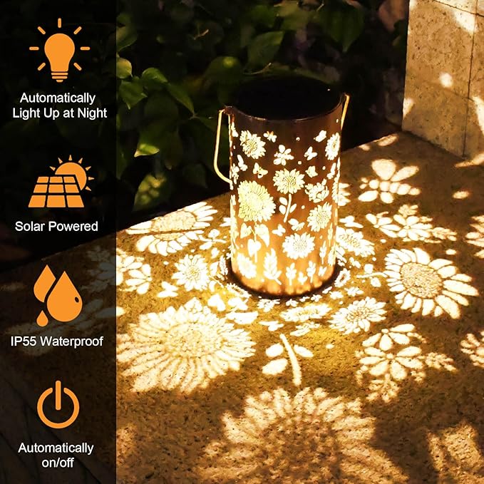Solar Lanterns Sunflower Lights, Outdoor Garden Decor Waterproof Hanging Lantern Sunflower Solar Lights Gifts for Women Mom Grandma Decorative Yard Patio Deck Porch, 1 Pack