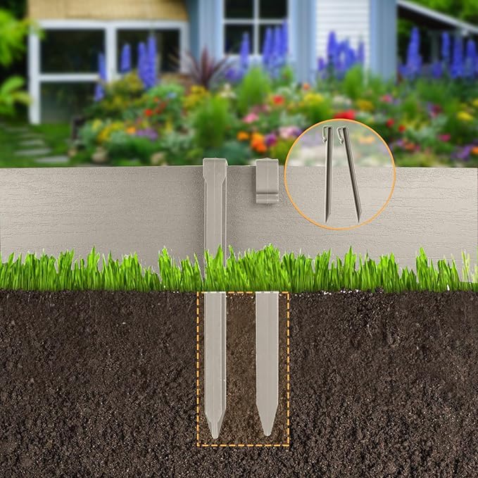 Landscape Edging Kit, Include 4 Inch High 40 Feet Length Terrace Board, 20 Durable Spikes, Edging Pruning Shear, Rubber Mallet Hammer, Gray