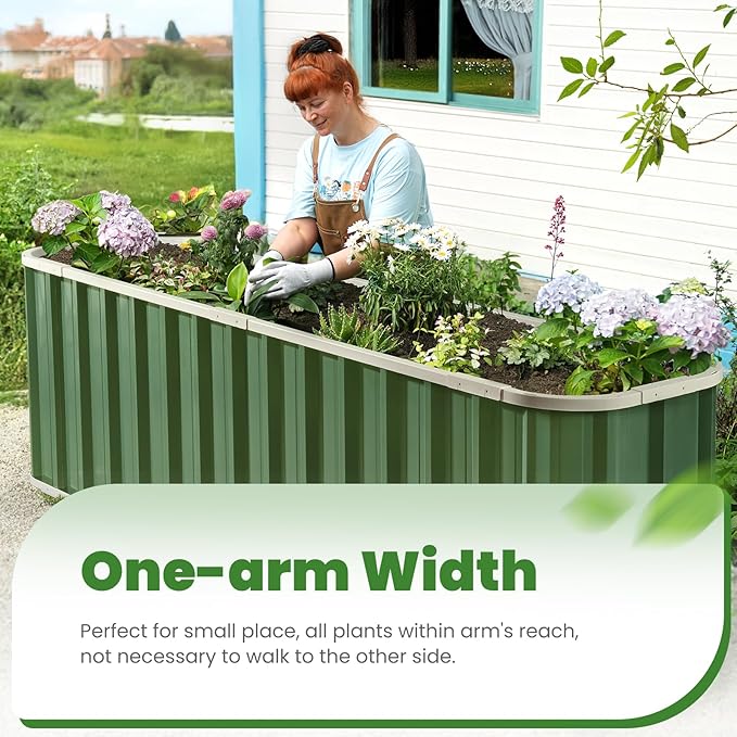 KING BIRD Raised Garden Bed Quick-Install Galvanized Planter Garden Box Outdoor for Gardening, Vegetables, Flowers 7.2x1.7x2 Ft, Green