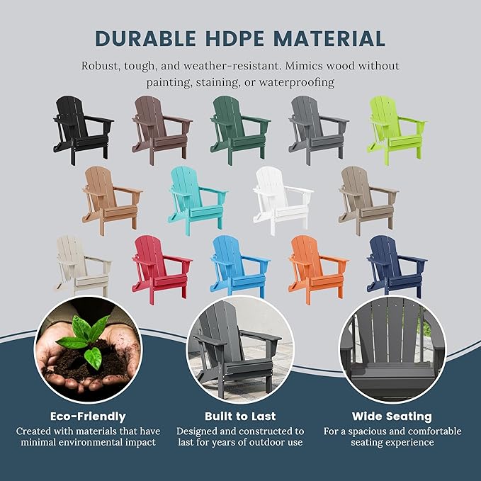 Westin Outdoors Laguna WO Home Furniture Adirondack Chair 4 PC Set Classic Outdoor Patio Folding Chair for Bon Fire Pit Lawn Backyard Beach Plastic Weather-Resistant (Gray)