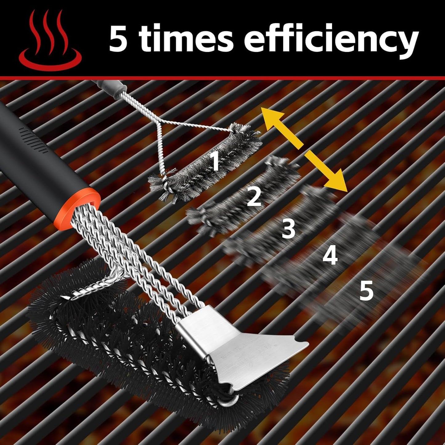 Grill Brush and Scraper, Safe Nylon Bristles Barbecue Triple Scrubbers Cleaning Brush for Cast Iron Grates/Porcelain/Weber Gas/Charcoal Grill，Extra Strong BBQ Cleaner Accessories (Black)