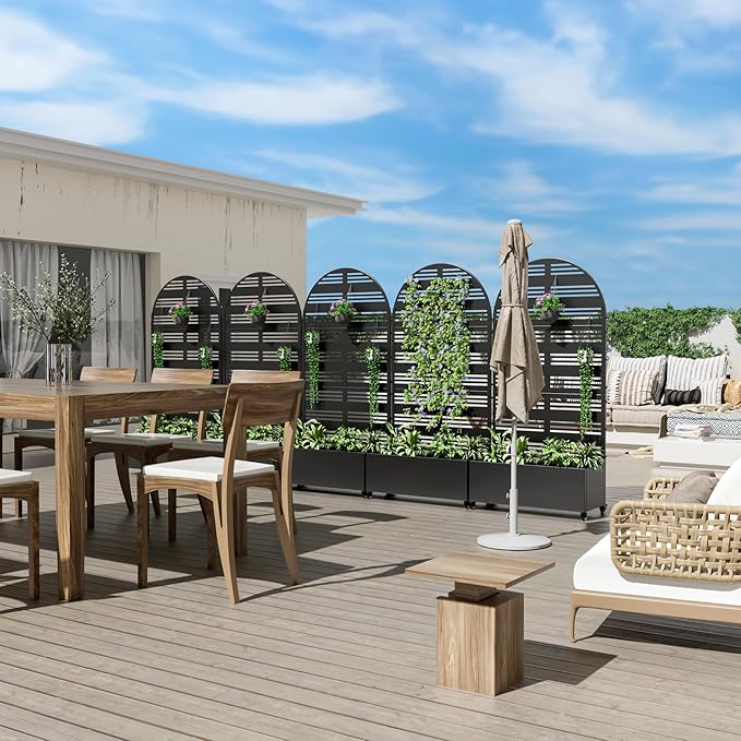 Casaphoria Metal Raised Garden Bed with Trellis and Wheels, 72"x35"x16" Arched Planter Box for Climbing Plants, Vegetables & Vines, Features Drainage Holes and Privacy Screen (Black-Harold)